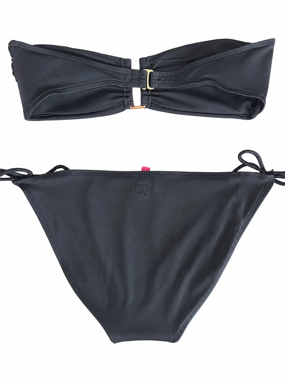 OP Massimo Black Strapless Bandeau Bikini with Tie-Side Bottoms L XL